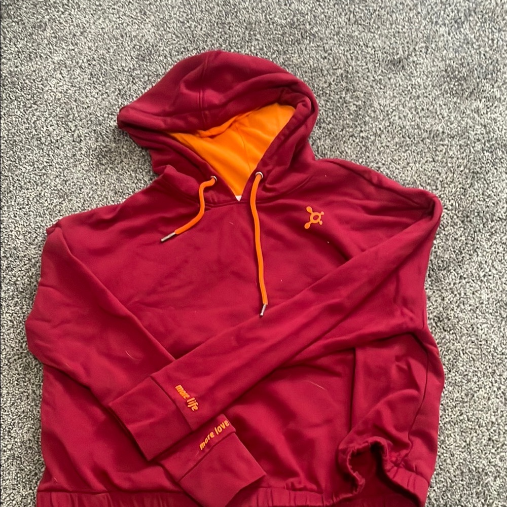 Orangetheory Maroon Hoodie with Orange Lining & Drawstrings